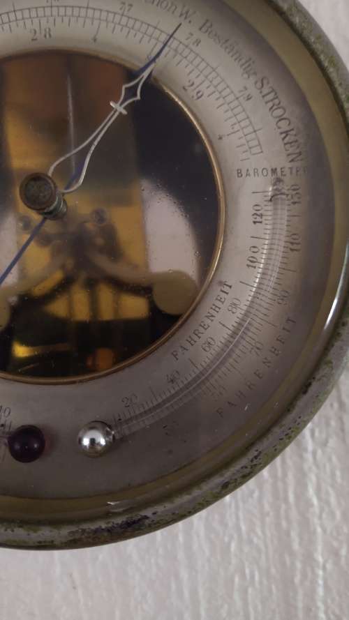 Old Brass Antique Barometre / Thermometre - German markings