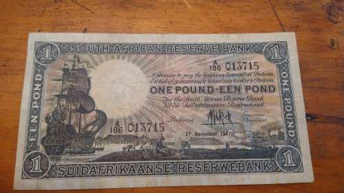 South African bank note: One Pound 1947