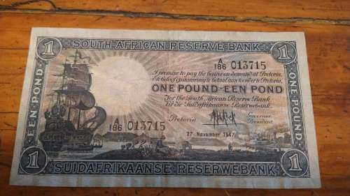 South African bank note: One Pound 1947