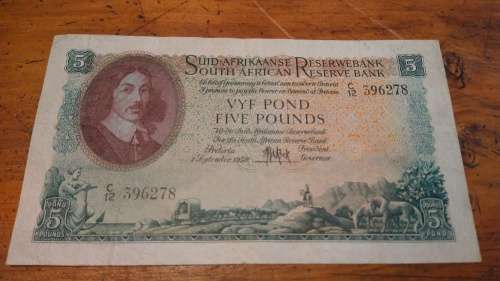 South African bank note: Five Pounds 1950