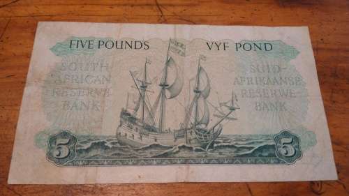 South African bank note: Five Pounds 1950