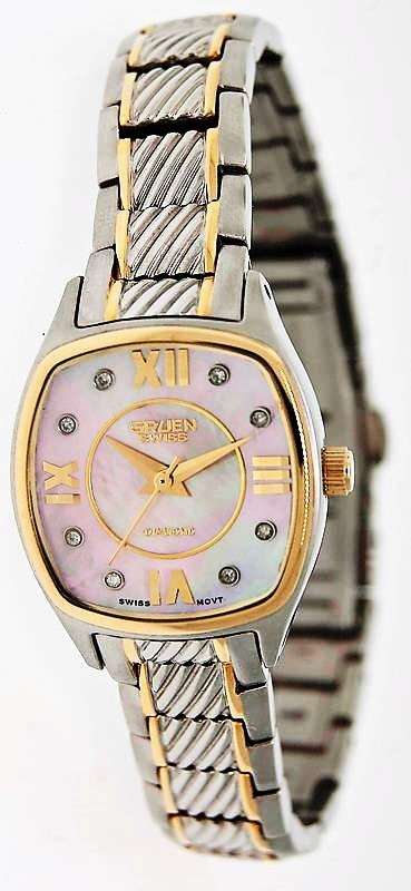 GRUEN SWISS FINELY CRAFTED TWO TONE SQUARE  LADIES WATCH
