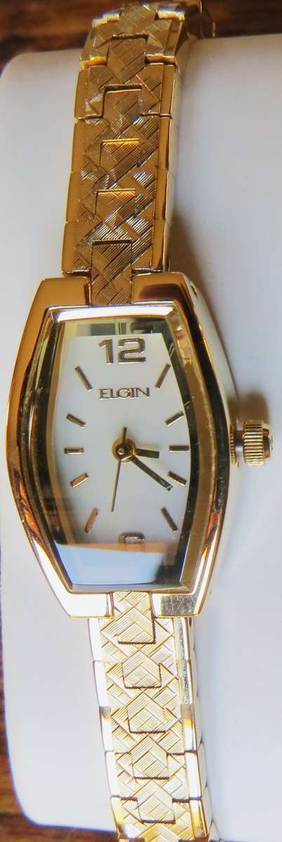 Elgin Ladies GOLD Tone Watch With White Mother of Pearl Dial