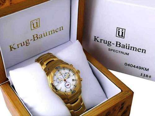 KRUG-BAUMEN SPECTRUM GENTS WHITE DIAL GOLD WATCH