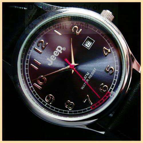 JEEP GENTS BLACK LEATHER DRESS WATCH