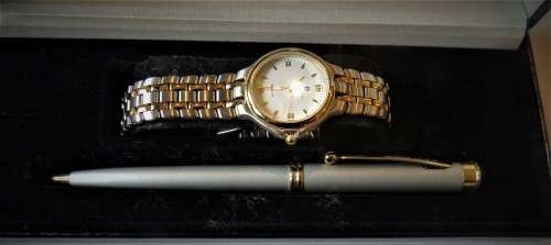 PIERRE CARDIN LADIES TWO TONE WATCH WITH PEN IN GIFT BOX