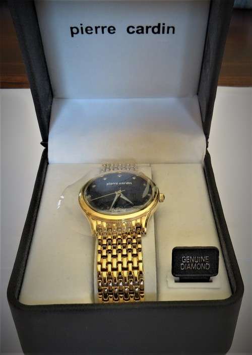 PIERRE CARDIN GENTS BLACK DIAL WITH DIAMONDS GOLD WATCH
