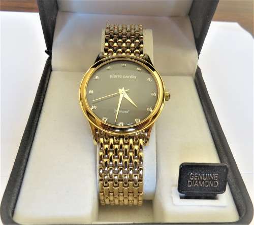 PIERRE CARDIN GENTS BLACK DIAL WITH DIAMONDS GOLD WATCH
