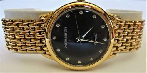 PIERRE CARDIN GENTS BLACK DIAL WITH DIAMONDS GOLD WATCH