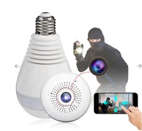 HD Panoramic Light Bulb Spy Camera - 360 Degree View & record on your smartphone and listen in audio