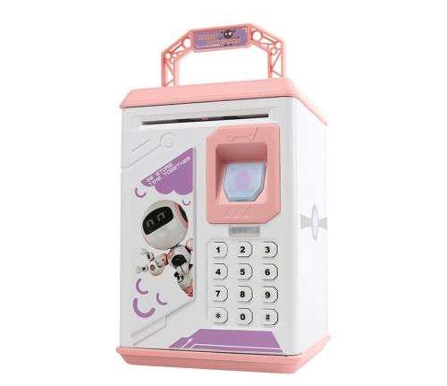 Kids ATM Password Finger Print Piggy Bank - Pink - Robot Bodyguard