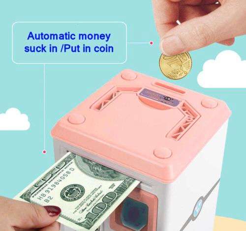 Kids ATM Password Finger Print Piggy Bank - Pink - Robot Bodyguard