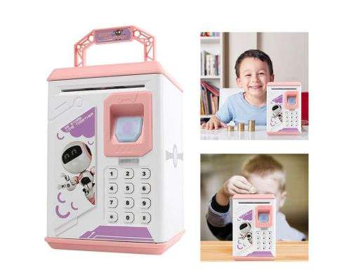 Kids ATM Password Finger Print Piggy Bank - Pink - Robot Bodyguard