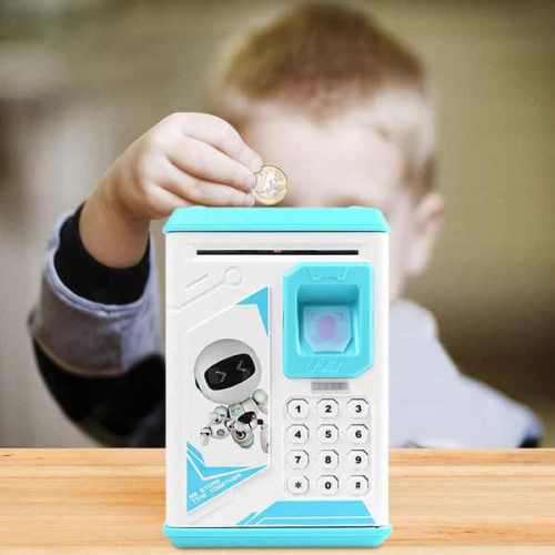 Kids ATM Password Finger Print Piggy Bank - Light Blue - Robot Bodyguard