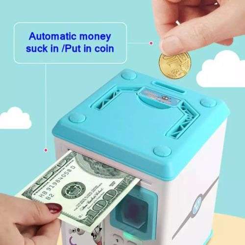 Kids ATM Password Finger Print Piggy Bank - Light Blue - Robot Bodyguard