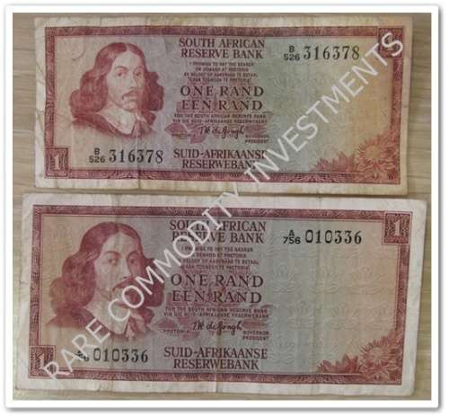 ** ONE RAND BANK NOTES ** TW DE JONGH (X2) ONE LOT !! STARTING @ R1
