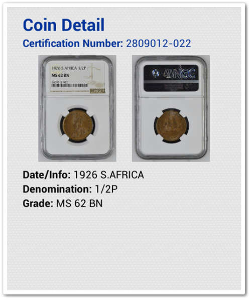 ** SCARCE ** 1926 1/2 PENNY - NGC  MS62 BN !! R1 START