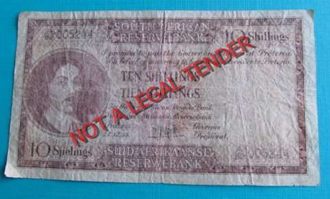 SOUTH AFRICAN 10 SHILLINGS NOTE . M.H. DE KOCK !! STARTING @ R1