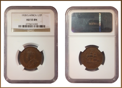 ** KEY DATE ** 1928 1/2 PENNY AU55 BN !! SCARCE !! R1 START