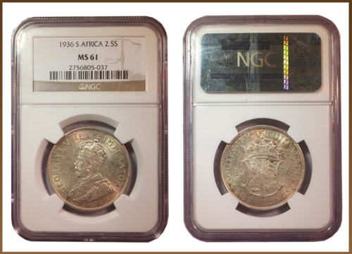 ** RARE ** 1936 2.5SHILLING MS61 !! STUNNING COIN !! STARTING @ R1 !!