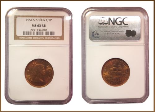 ** DIFFICULT ** 1954 1/2 PENNY MS63 RB !! ** ONLY 15 GRADED MS/UNC ** R1 START