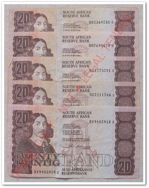 ** FIRST ISSUE C.L.STALS ** TWENTY RAND NOTES X5 !! ONE LOT !! STARTING @ R1