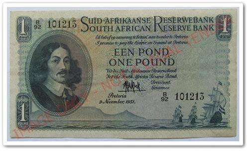 ** STUNNING ** 1951 M.H.DE KOCK ONE POUND NOTE !! STARTING @R1