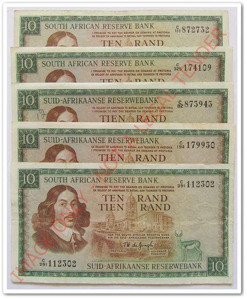 TEN RAND BANK NOTE - T W DE JONGH