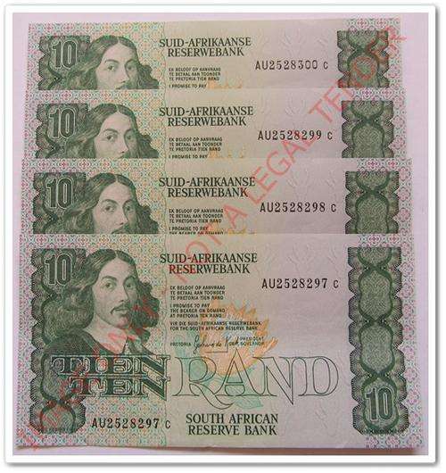** SUPURB ** G.P.C DE KOCK TEN RAND NOTES !! X4 IN SERIE !! ONE LOT !! STARTING @ R1