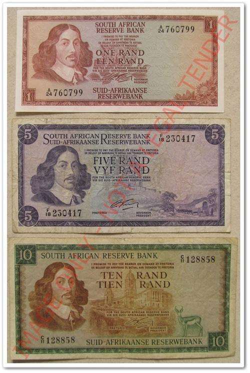 ** G. RISSIK  **ONE RAND / FIVE RAND /TEN RAND NOTES - X3 NOTES !! STARTING @ R1