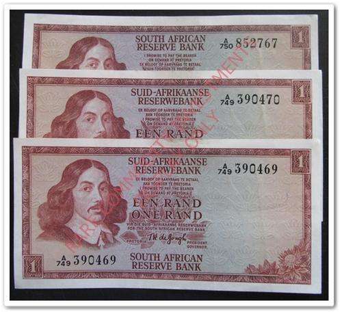 **T.W. DE JONGH** ONE RAND NOTES !! (X3) ONE LOT !! STARTING @ R1
