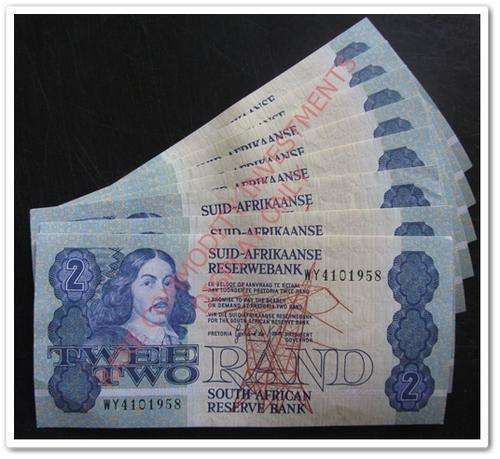 ** ONE LOT ** TWO RAND BANK NOTES - GPC DE KOCK (X8) !! STARTING @ R1