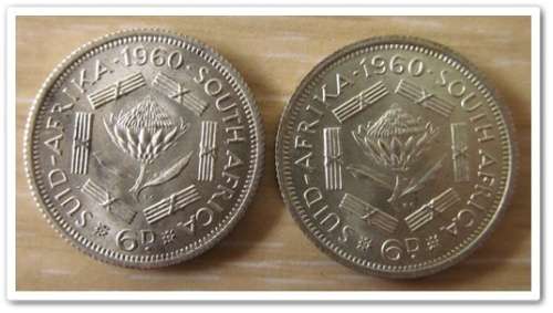 ** 1960 ** UNC  6 PENCE  (X2) BID PER COIN !! STARTING @ R1