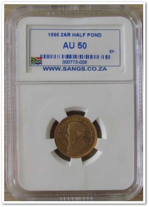 ** 1896 ** 1/2 POND ZAR GOLD !! SANGS  AU50 !! R1 START