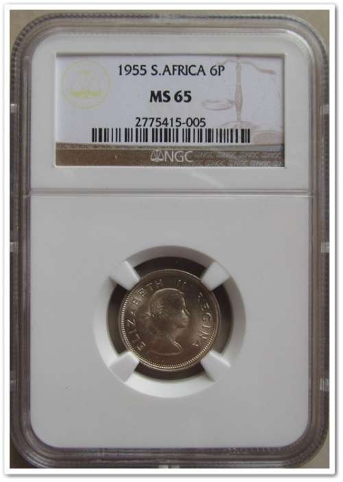 ** SECOND FINEST ** 1955 6 PENCE NGC MS65 !! STARTING @ R1