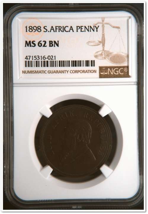 ZAR 1898  PENNY  NGC MS62 BN !!! R1 START......
