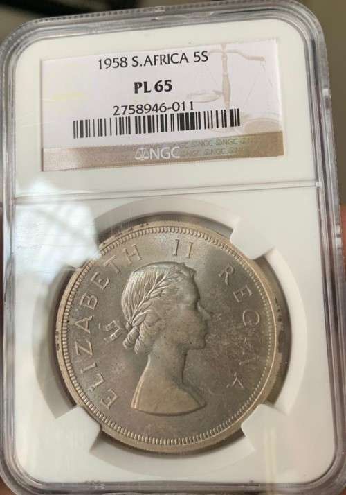 ** LOW LOW MINTAGE ** 1958 5 SHILLING PL65 NGC !! STARTING @ R1