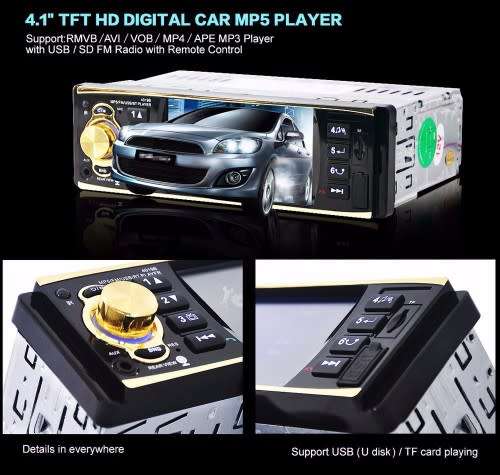 Car Radio - Car Media Player 4.1"TFT Screen USB, MP5, FM Bluetooth & Aux