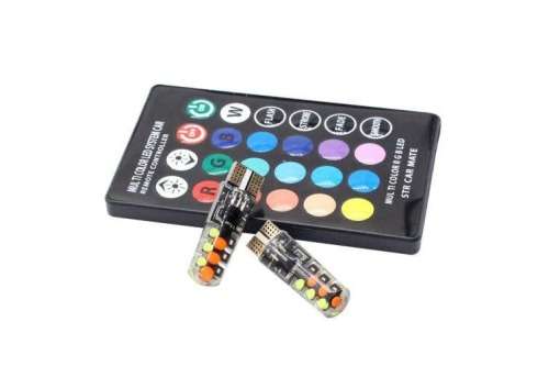 2Pcs T10 COB RGB LED Car Wedge Side Multicolor Light Bulbs with Remote Control