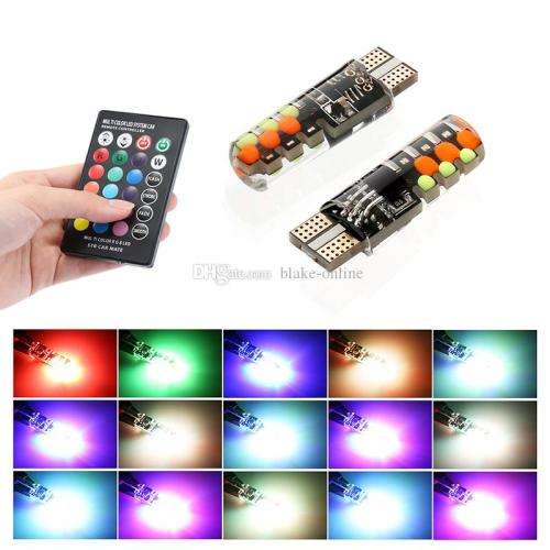 2Pcs T10 COB RGB LED Car Wedge Side Multicolor Light Bulbs with Remote Control