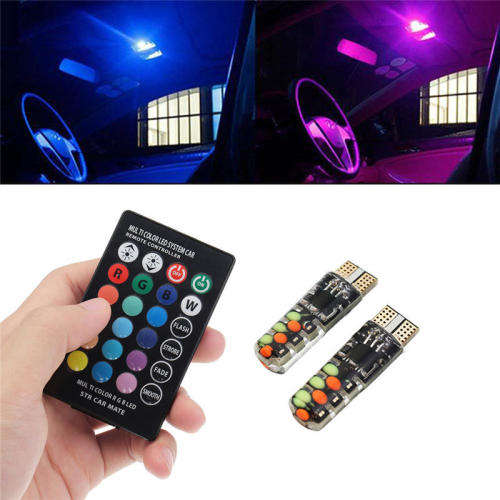 2Pcs T10 COB RGB LED Car Wedge Side Multicolor Light Bulbs with Remote Control