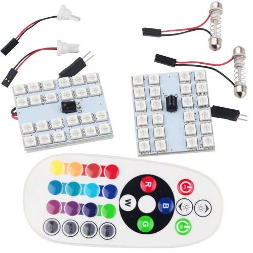 2 PCS Colorful 41MM T10 + Bicuspid Port Remote Control Car Dome Lamp LED Reading Light with 24 LED L