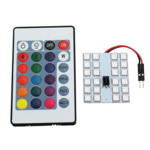 2 PCS Colorful 41MM T10 + Bicuspid Port Remote Control Car Dome Lamp LED Reading Light with 24 LED L