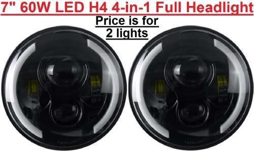7" Half Ring LED H4 Headlight Set - Universal H4 LED Headlight Set - 7" 60W 4-in-1 LED Headlight Set