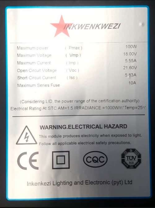 100W Solar Panel - Mono Cell 100W Solar Panel - Inkwe100W Mono Cell Solar Panel