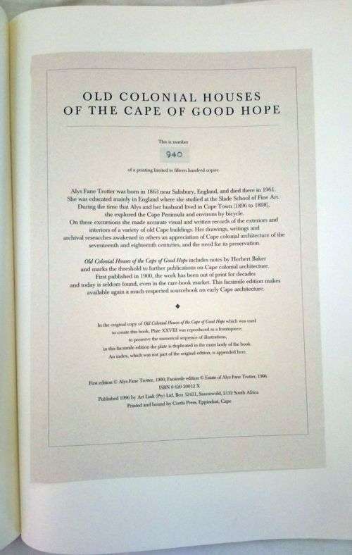 Old Colonial Houses of the Cape of Good Hope - A. F. Trotter
