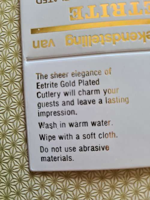 Boxed Eetrite Set of Six 24 Carat Gold Plated Stainless Steel Cake Forks Porcelain Inset