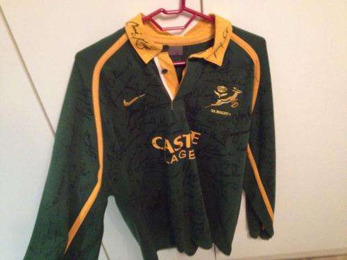 Signed springbok jersey with over 70 authentic signiatures