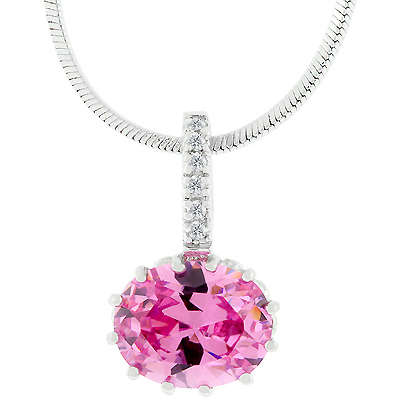 3.03ctw Pink and Clear CZ Pendant and Snake Chain
