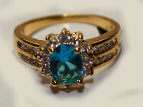 Blue and Clear Cubic Zirconia Costume Gold Plated Ring in size P
